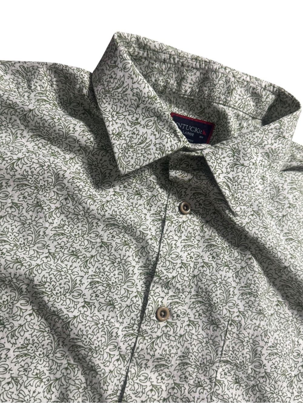 UNTUCKit Polo Shirt Mens Large Green Floral Cotton Short Sleeve Button Up